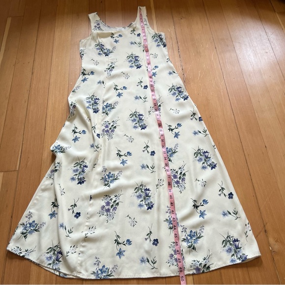 Vintage 90s ivory maxi dress blue floral S - Picture 6 of 7
